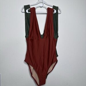 Lot 2 JCrew sz 12 Plunge V-Neck One-Piece Swimsuit G9417 Orange Green Beach